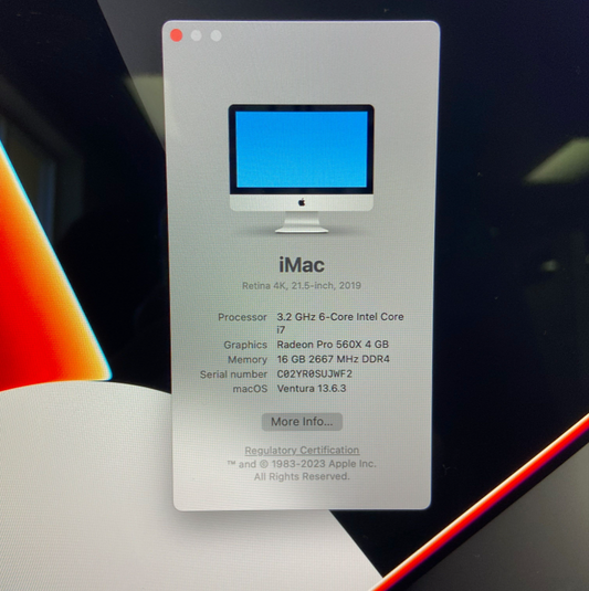 Apple iMac 21.5” – 3.2GHz i7 / 16GB RAM / 512GB SSD / 4GB GPU